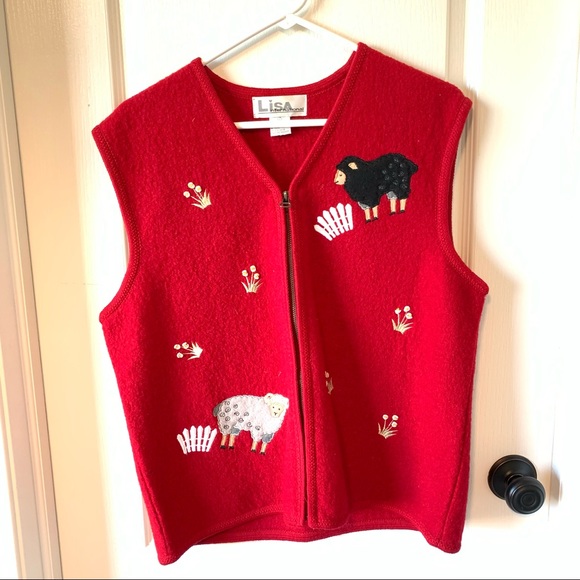 LISA INTERNATIONAL Boiled Wool Sheep Vest—SZ. LG - Picture 8 of 14